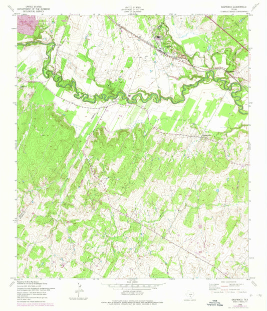 Classic USGS Saspamco Texas 7.5'x7.5' Topo Map Image