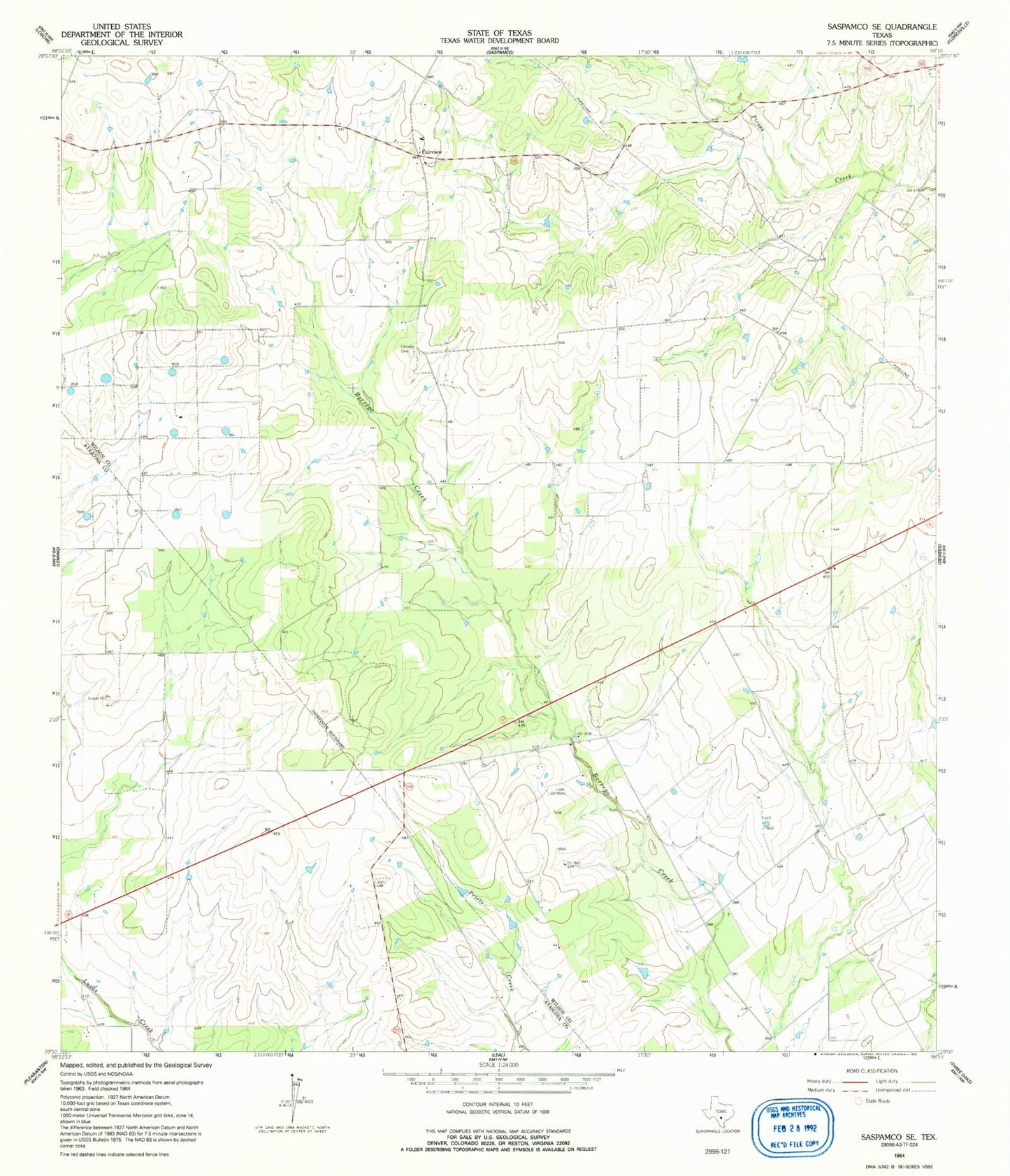 Classic USGS Saspamco SE Texas 7.5'x7.5' Topo Map Image
