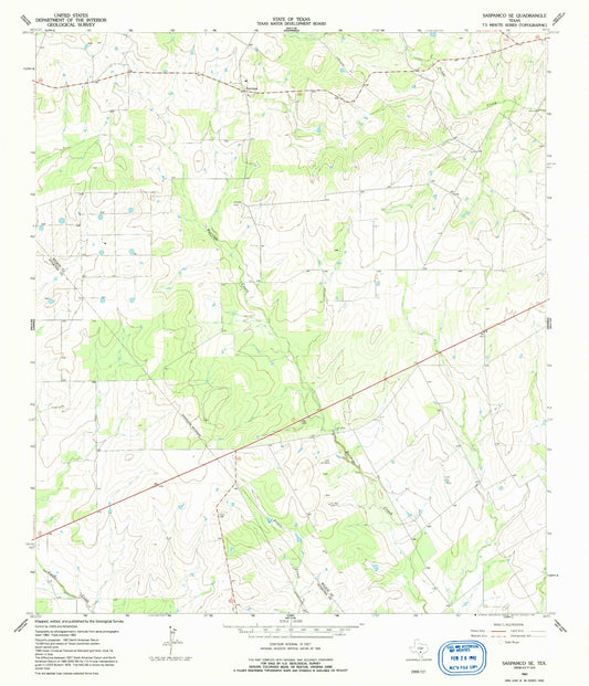 Classic USGS Saspamco SE Texas 7.5'x7.5' Topo Map Image