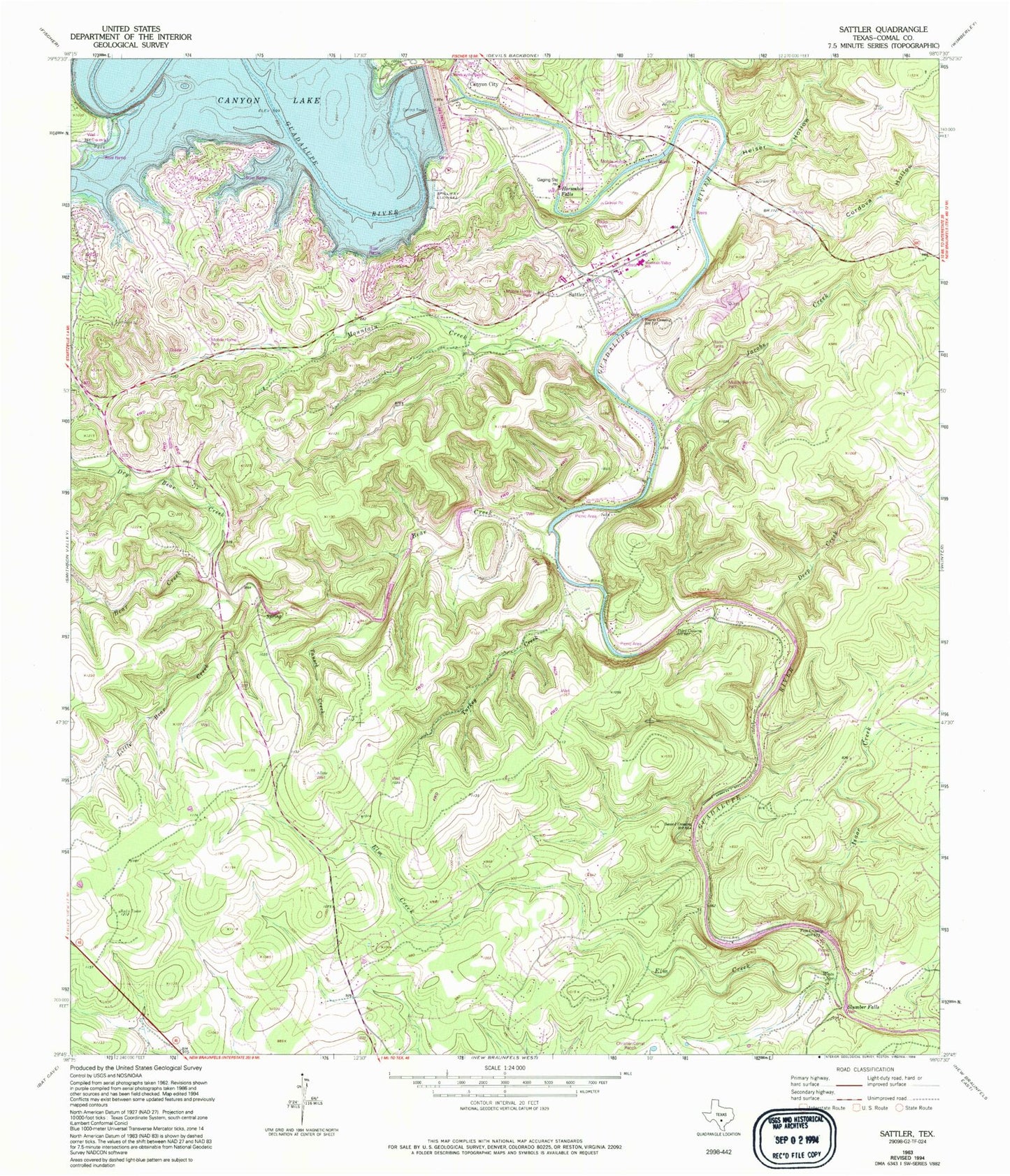 Classic USGS Sattler Texas 7.5'x7.5' Topo Map Image