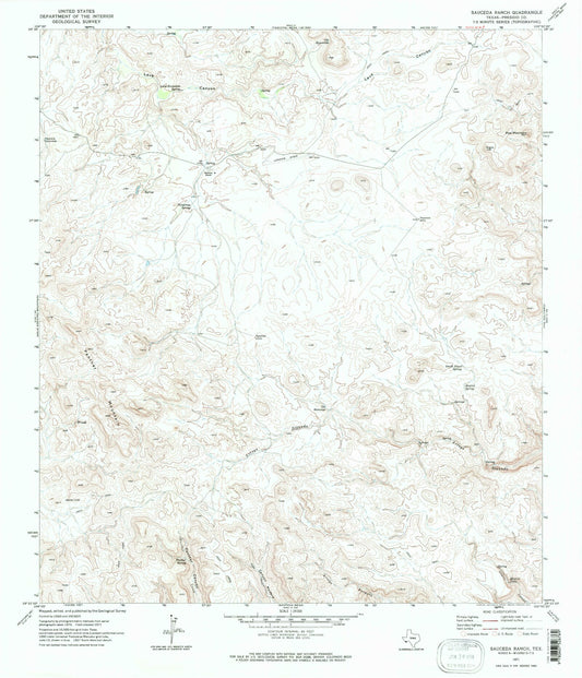 Classic USGS Sauceda Ranch Texas 7.5'x7.5' Topo Map Image