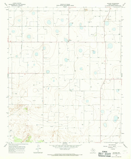 Classic USGS Savage Texas 7.5'x7.5' Topo Map Image