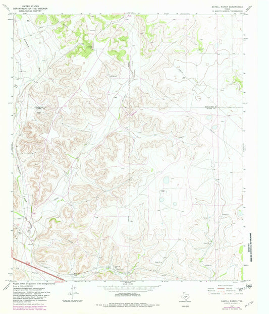 Classic USGS Savell Ranch Texas 7.5'x7.5' Topo Map Image
