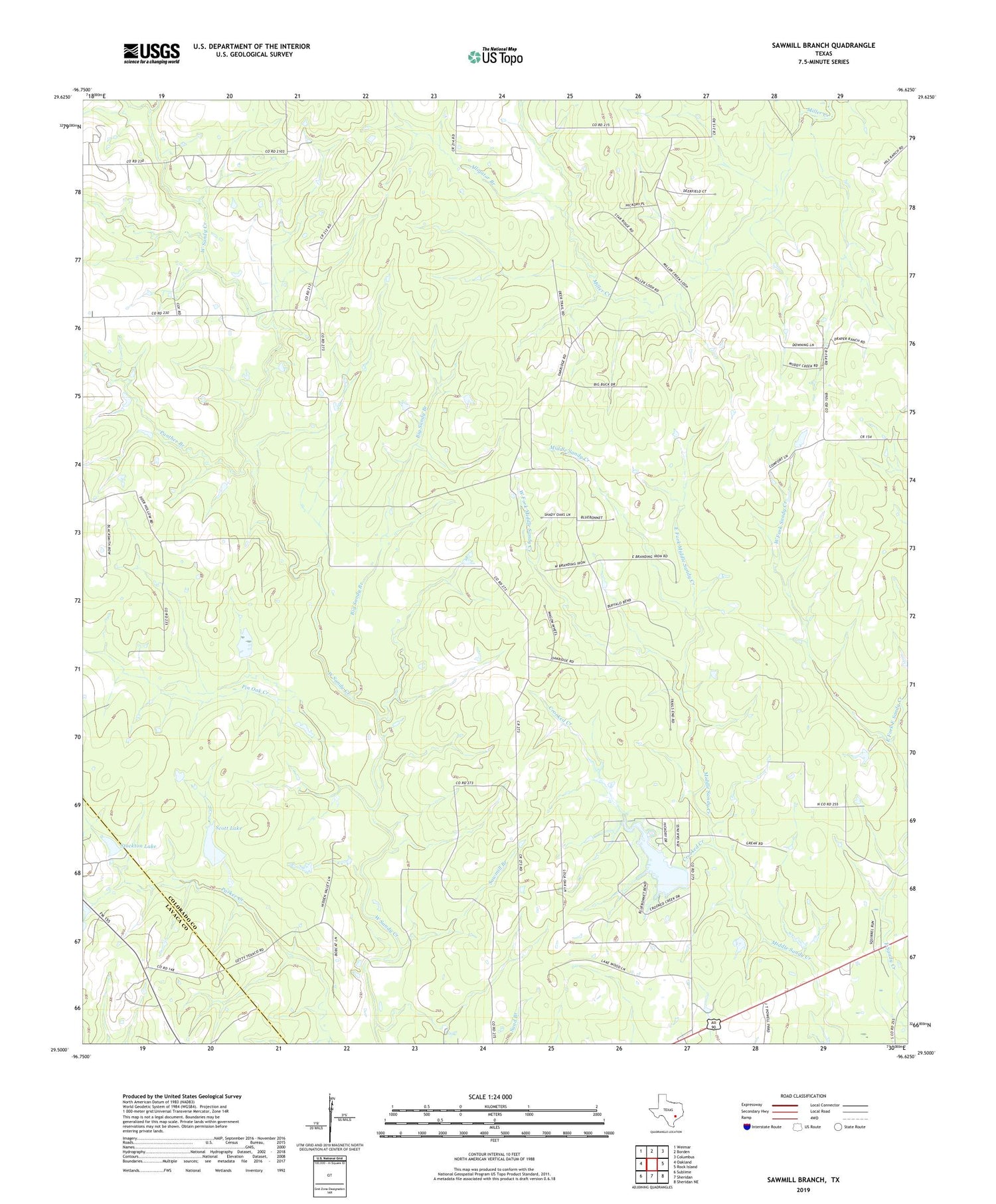 Sawmill Branch Texas US Topo Map Image