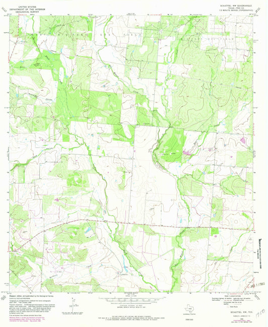 Classic USGS Schattel NW Texas 7.5'x7.5' Topo Map Image