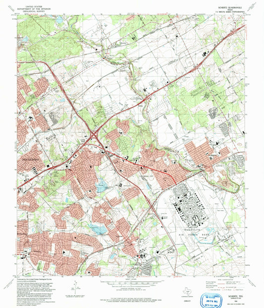 Classic USGS Schertz Texas 7.5'x7.5' Topo Map Image