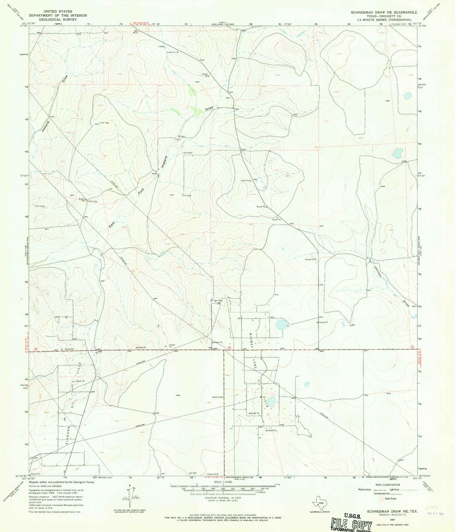 Classic USGS Schneeman Draw NE Texas 7.5'x7.5' Topo Map Image