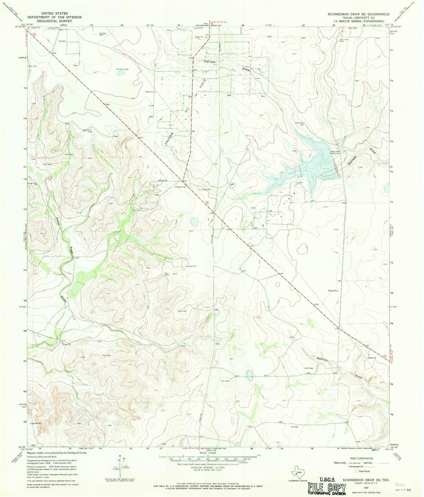 Classic USGS Schneeman Draw SE Texas 7.5'x7.5' Topo Map Image