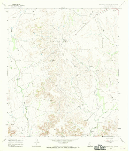Classic USGS Schneeman Draw SW Texas 7.5'x7.5' Topo Map Image