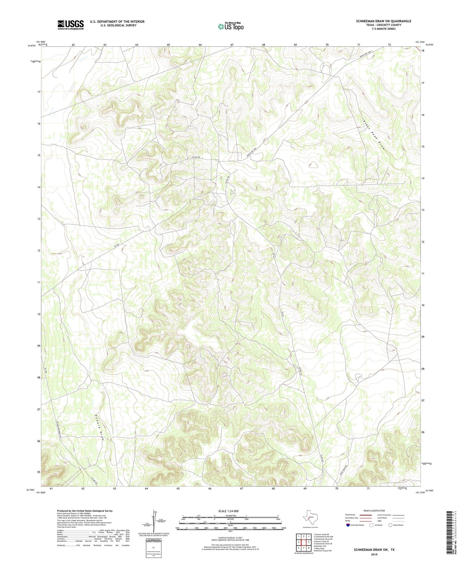 Schneeman Draw SW Texas US Topo Map Image