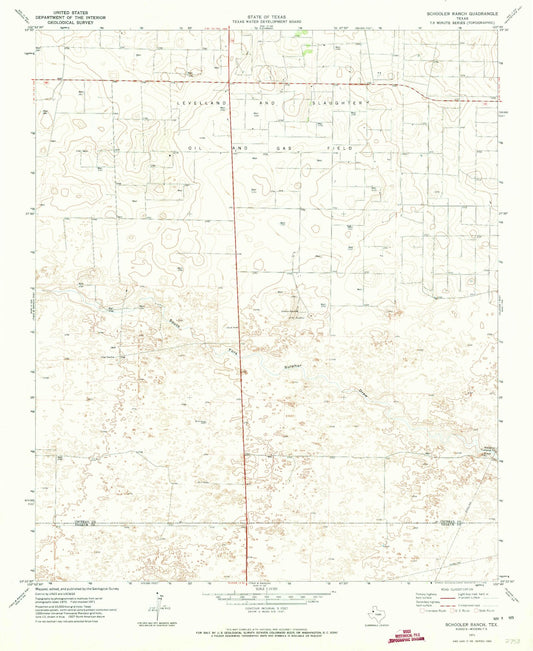Classic USGS Schooler Ranch Texas 7.5'x7.5' Topo Map Image