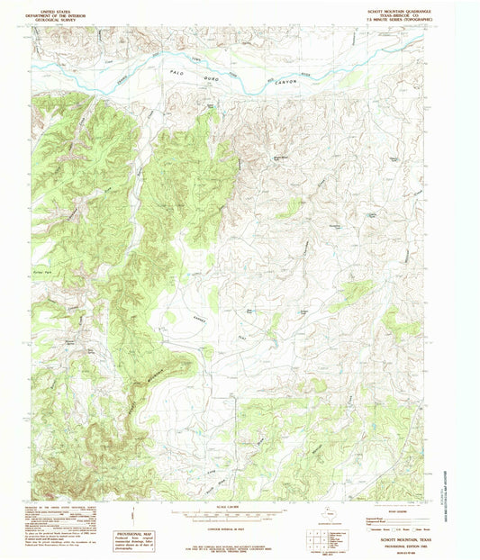 Classic USGS Schott Mountain Texas 7.5'x7.5' Topo Map Image