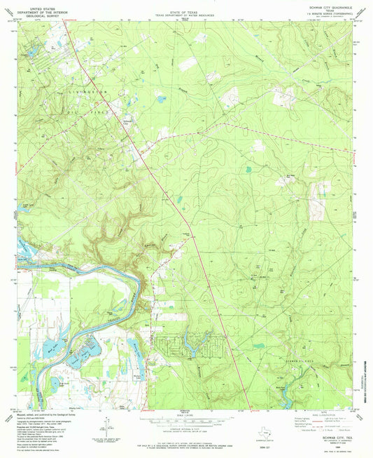 Classic USGS Schwab City Texas 7.5'x7.5' Topo Map Image