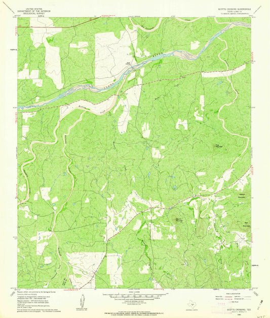 Classic USGS Scotts Crossing Texas 7.5'x7.5' Topo Map Image
