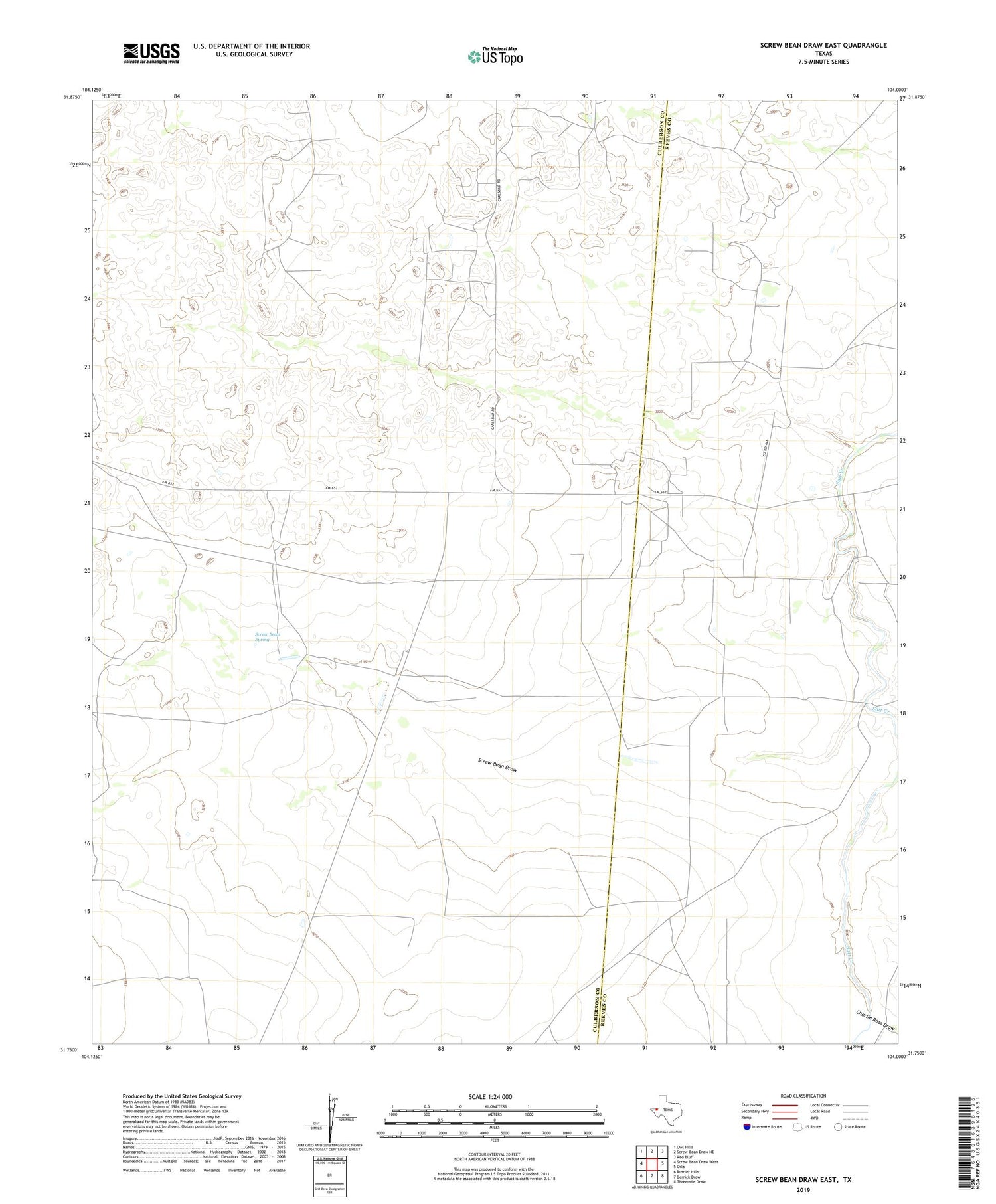 Screw Bean Draw East Texas US Topo Map Image