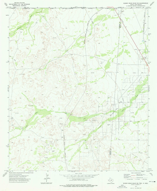 Classic USGS Screw Bean Draw NE Texas 7.5'x7.5' Topo Map Image