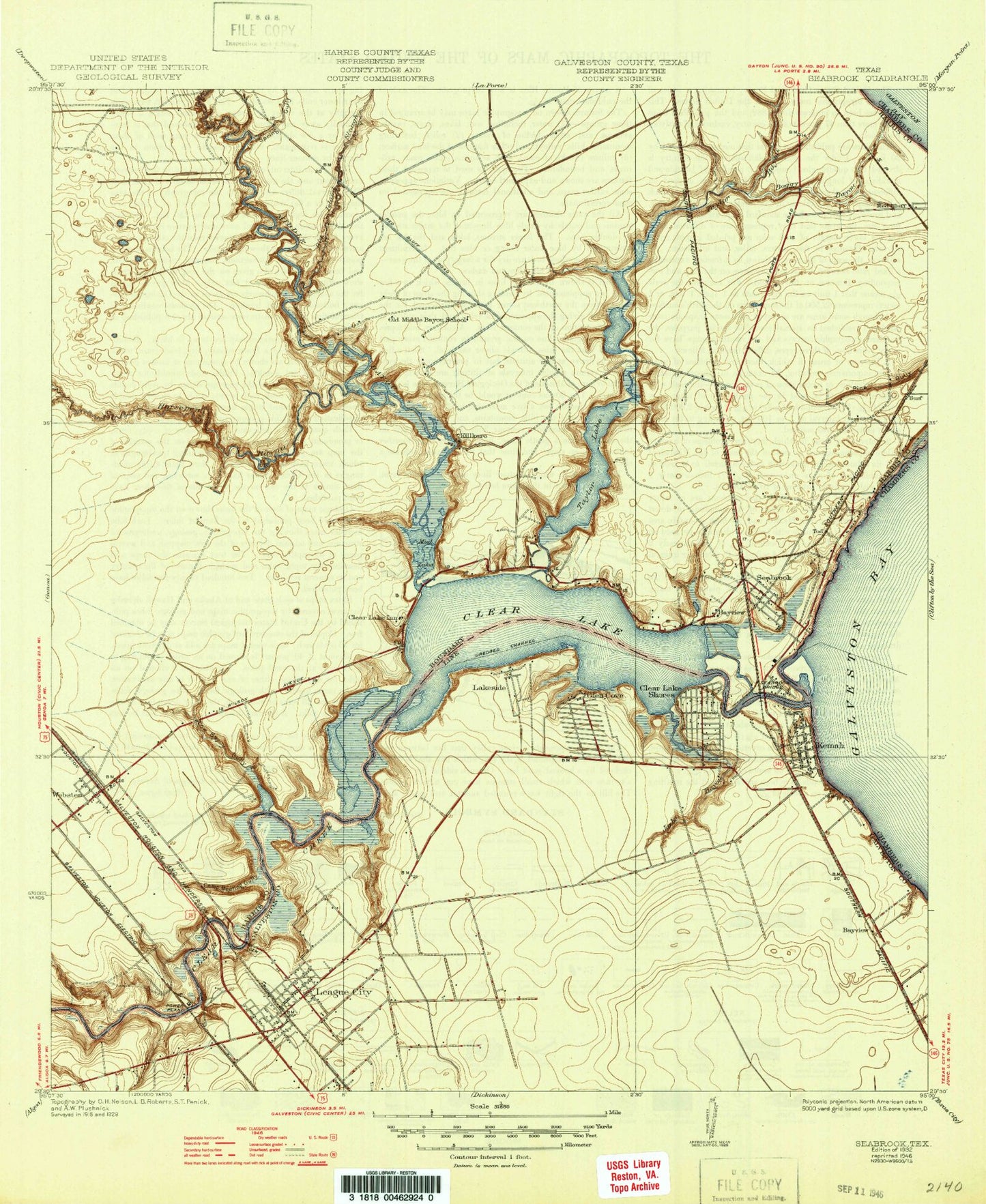 Classic USGS League City Texas 7.5'x7.5' Topo Map Image