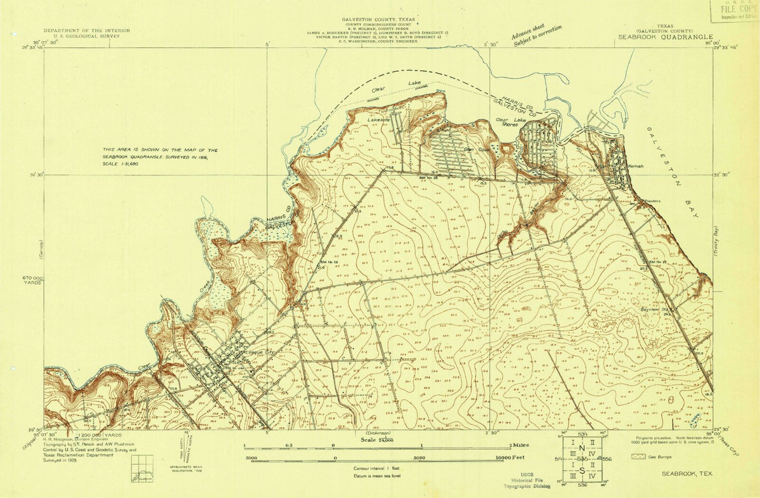 Classic USGS League City Texas 7.5'x7.5' Topo Map Image