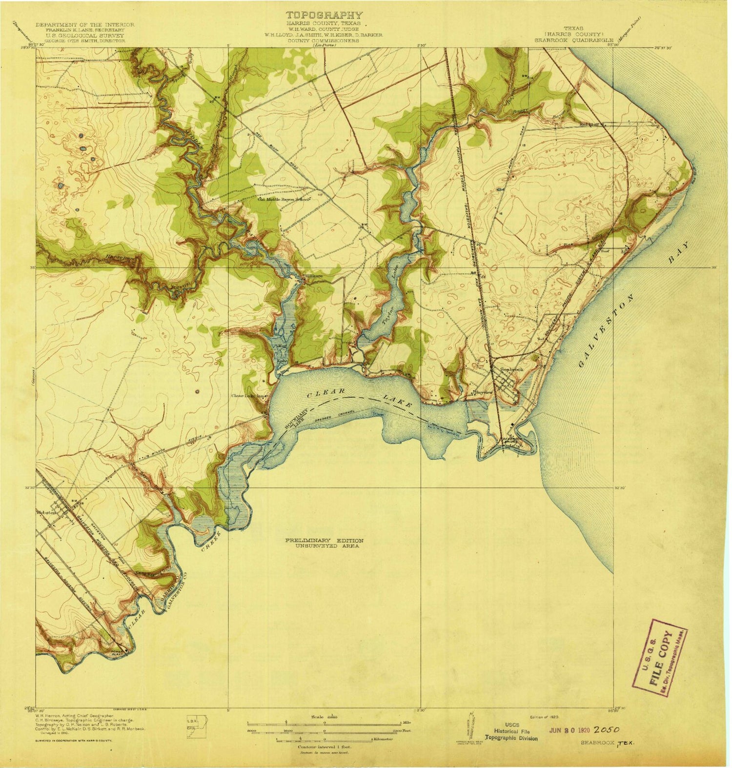 Classic USGS League City Texas 7.5'x7.5' Topo Map Image