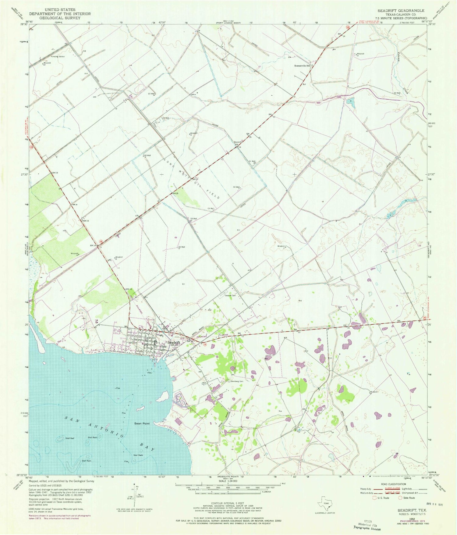 Classic USGS Seadrift Texas 7.5'x7.5' Topo Map Image
