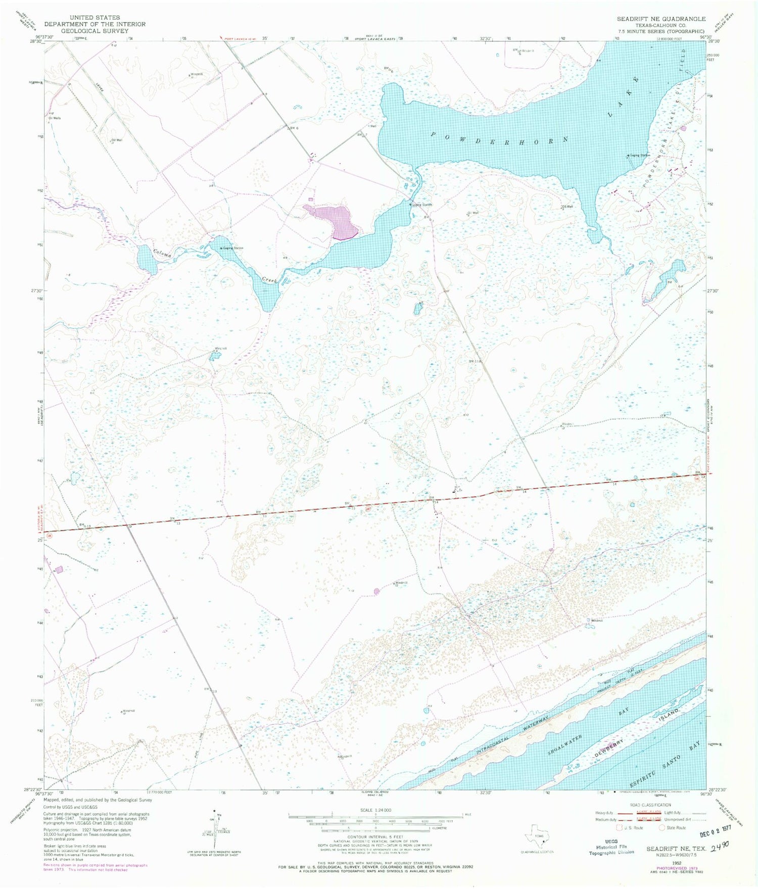 Classic USGS Seadrift NE Texas 7.5'x7.5' Topo Map Image