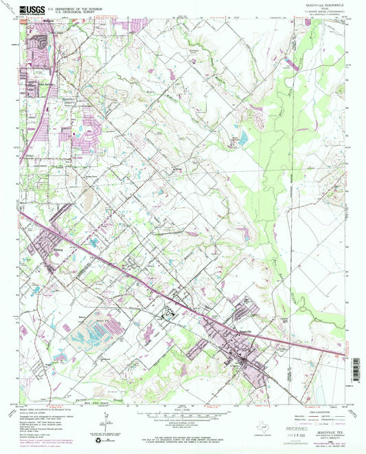Classic USGS Seagoville Texas 7.5'x7.5' Topo Map Image