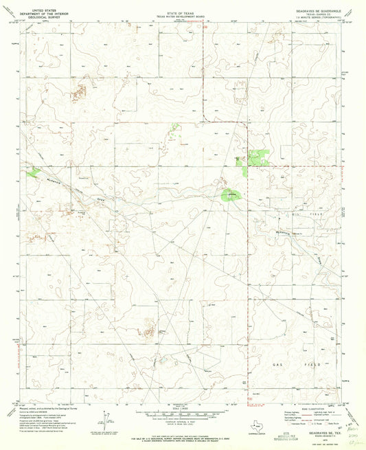 Classic USGS Seagraves SE Texas 7.5'x7.5' Topo Map Image