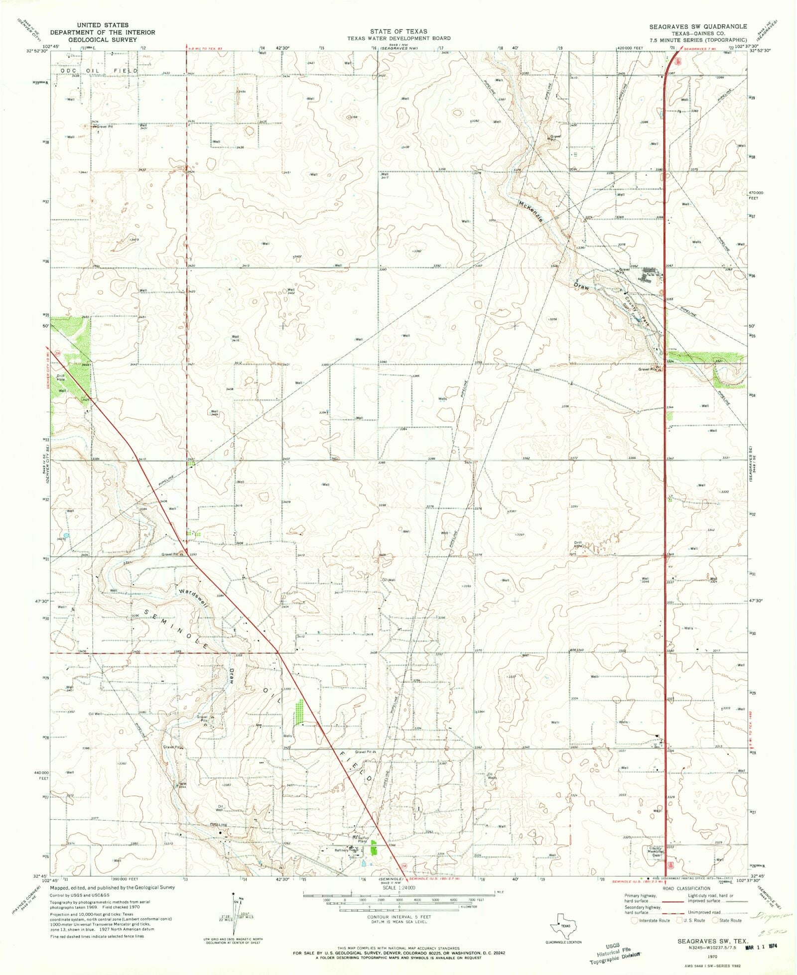 Classic USGS Seagraves SW Texas 7.5'x7.5' Topo Map MyTopo Map Store