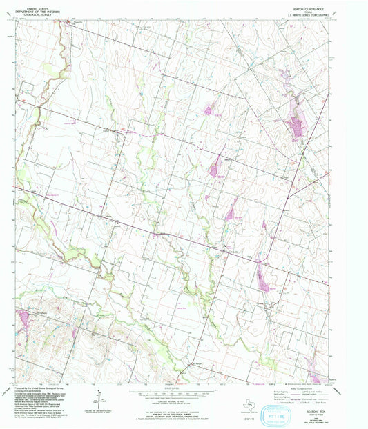 Classic USGS Seaton Texas 7.5'x7.5' Topo Map Image