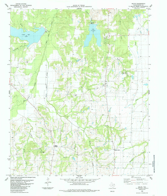 Classic USGS Selfs Texas 7.5'x7.5' Topo Map Image