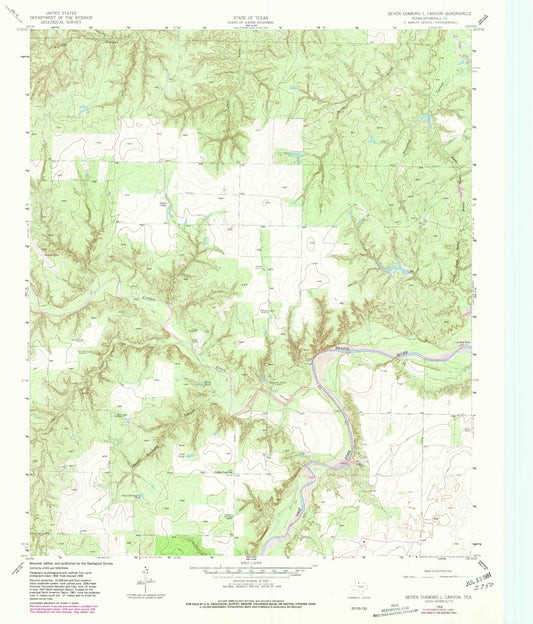 Classic USGS Seven Diamond L Canyon Texas 7.5'x7.5' Topo Map Image