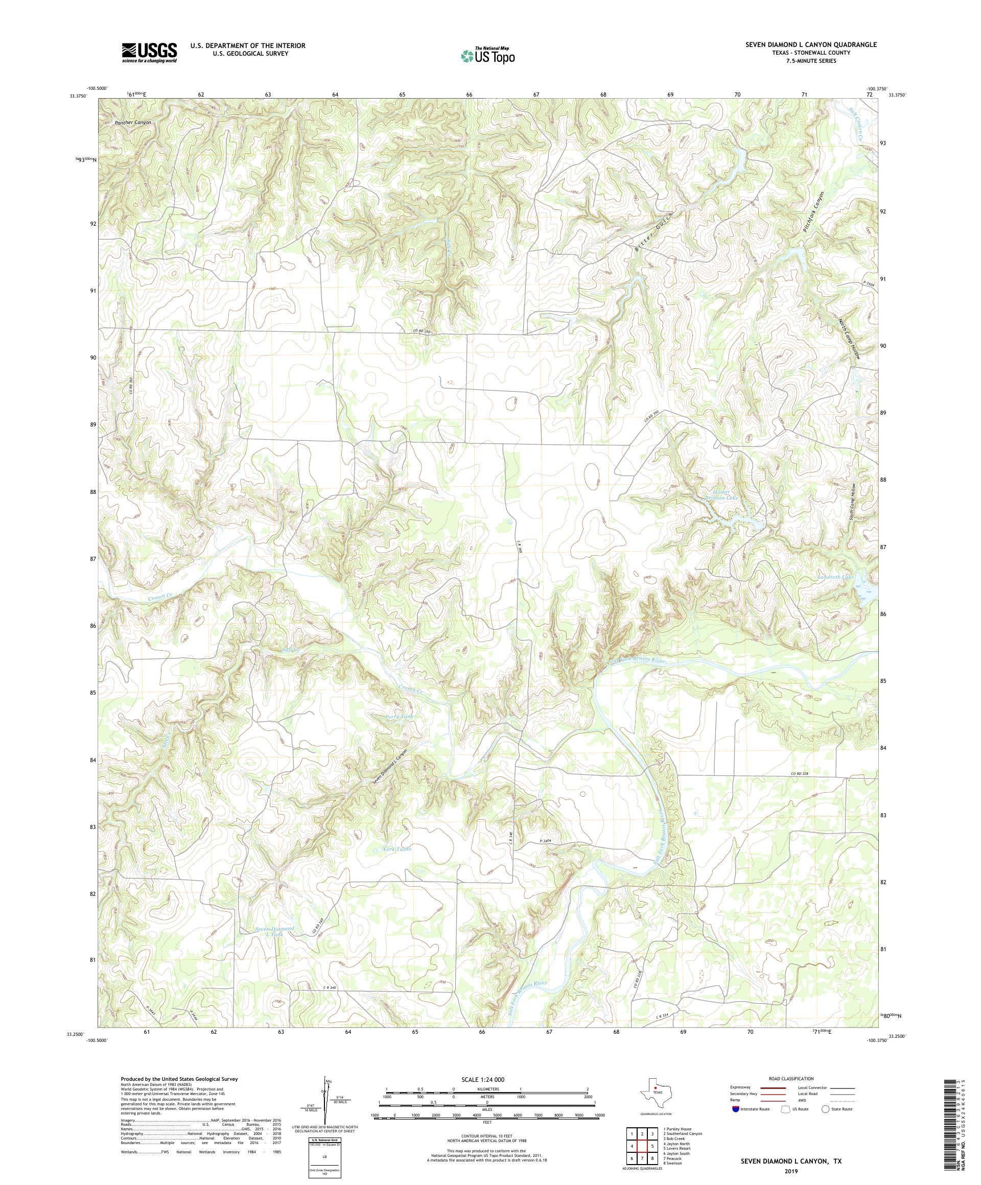 Seven Diamond L Canyon Texas US Topo Map – MyTopo Map Store