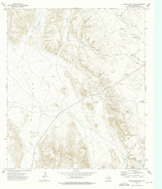 Classic USGS Seven Heart Gap Texas 7.5'x7.5' Topo Map Image