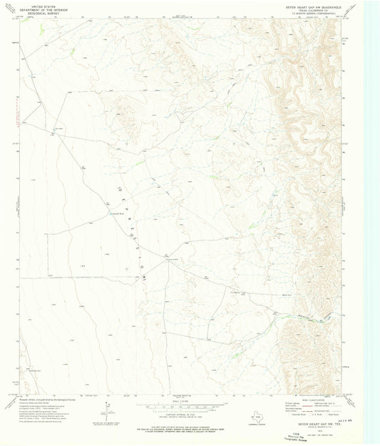 Classic USGS Seven Heart Gap NW Texas 7.5'x7.5' Topo Map Image