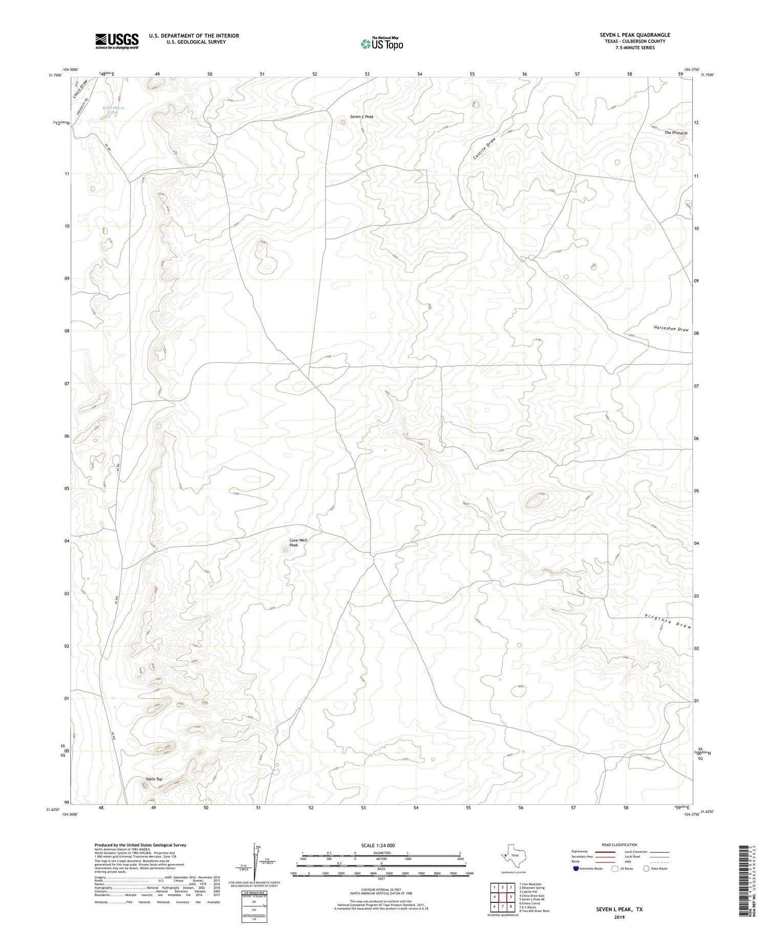 Seven L Peak Texas US Topo Map Image