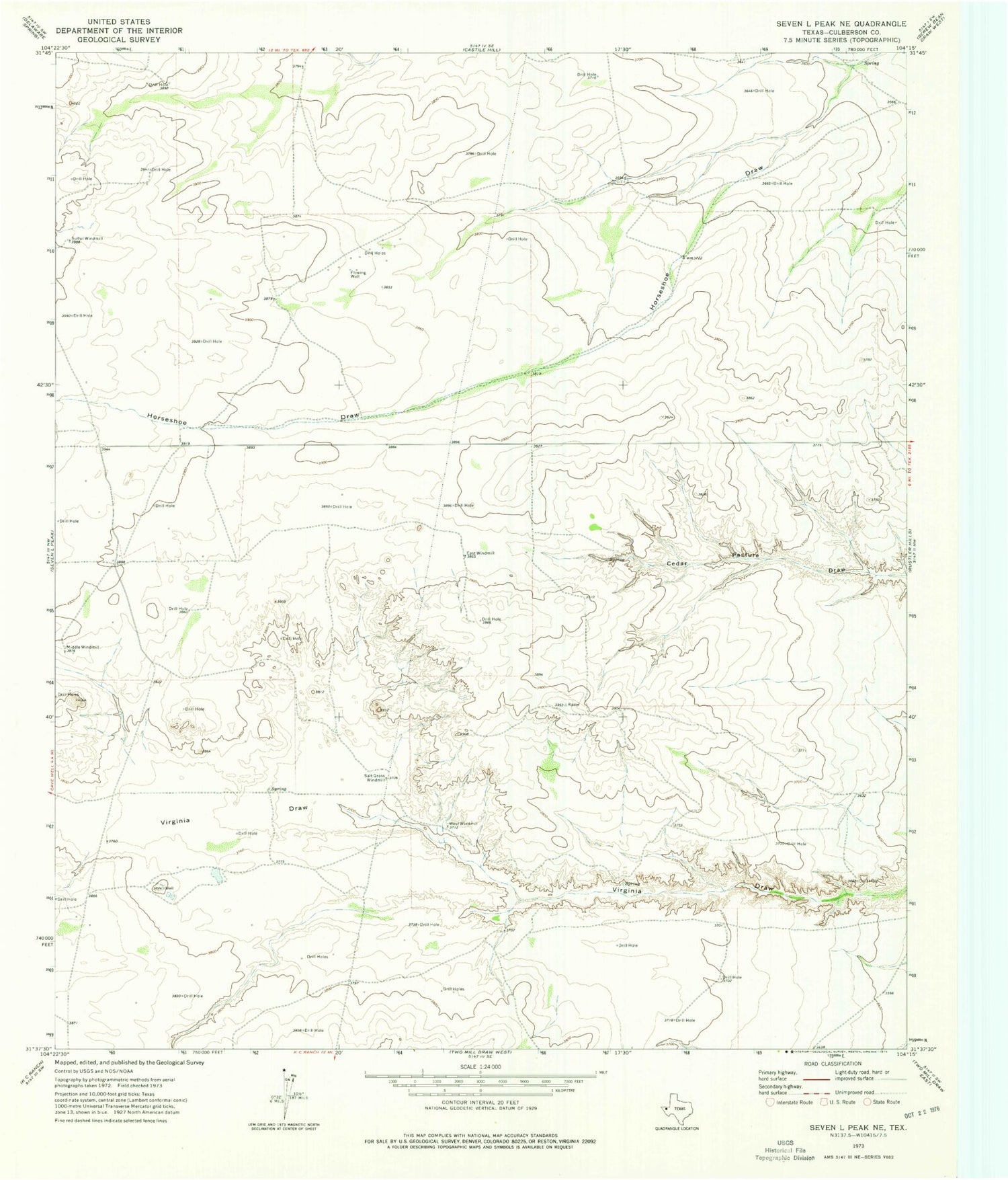 Classic USGS Seven L Peak NE Texas 7.5'x7.5' Topo Map Image