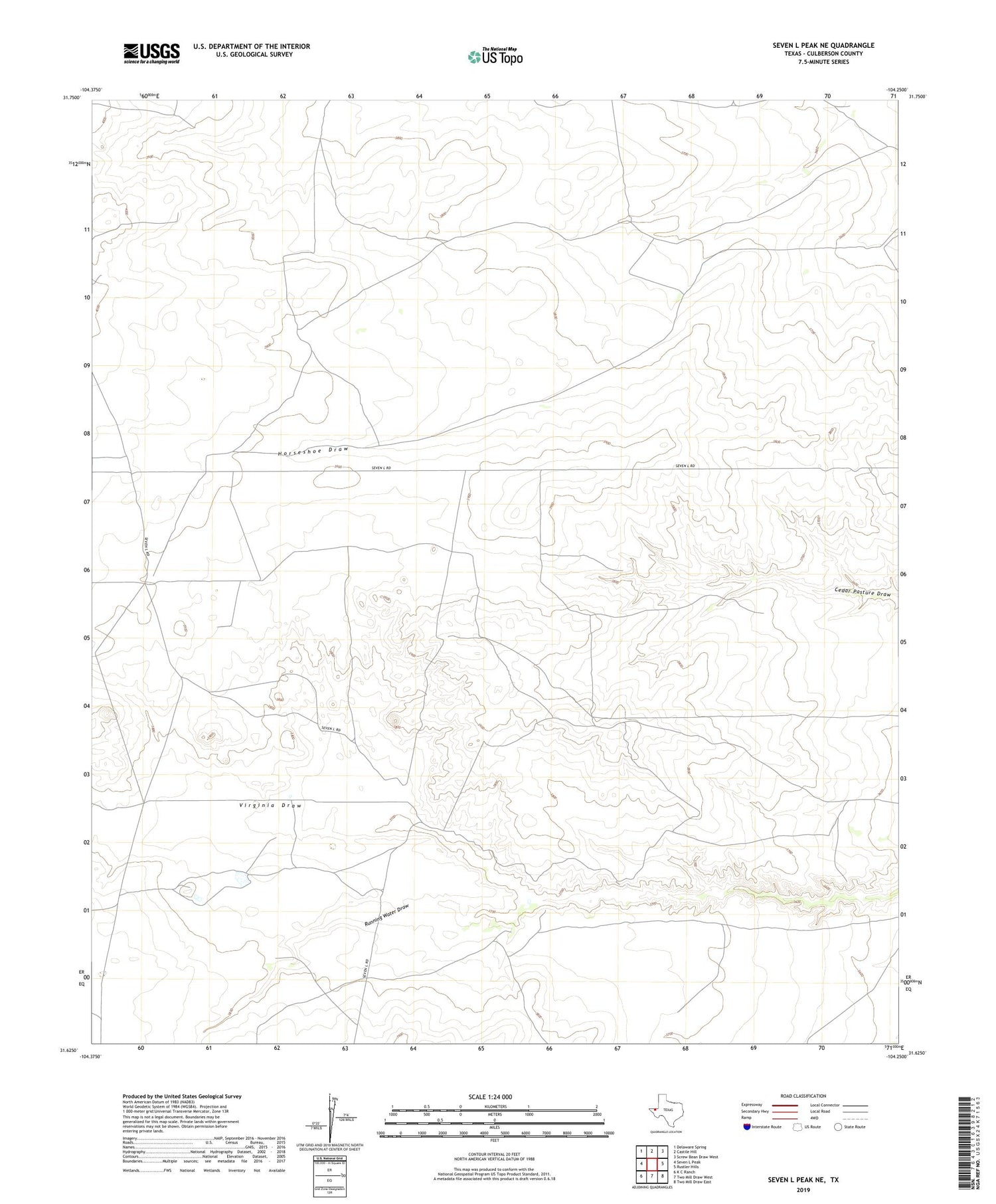 Seven L Peak NE Texas US Topo Map Image