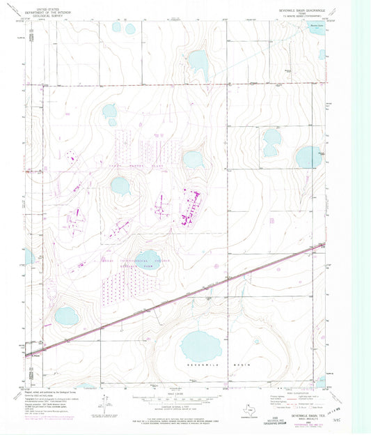Classic USGS Sevenmile Basin Texas 7.5'x7.5' Topo Map Image