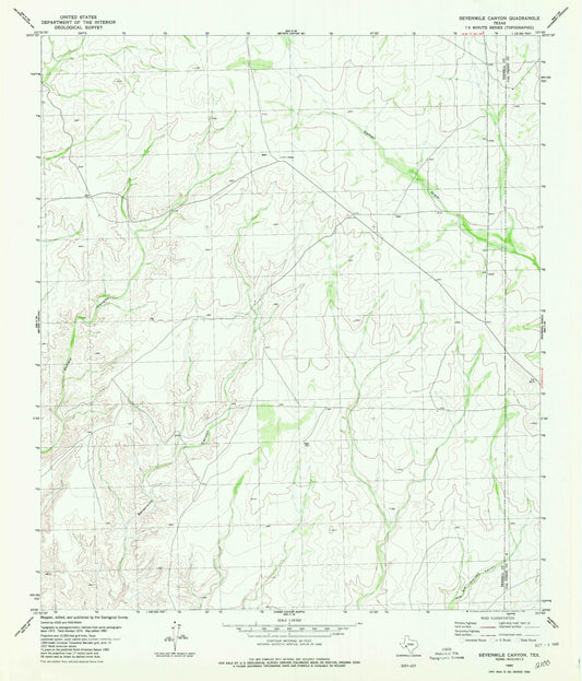 Classic USGS Sevenmile Canyon Texas 7.5'x7.5' Topo Map Image