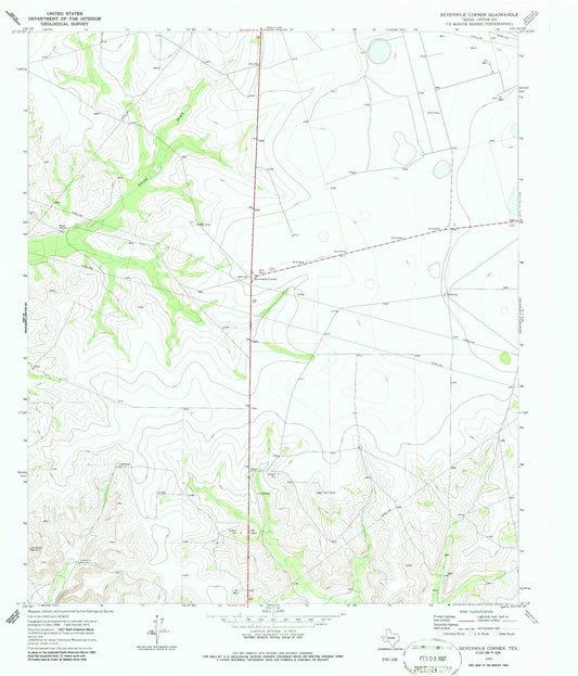 Classic USGS Sevenmile Corner Texas 7.5'x7.5' Topo Map Image