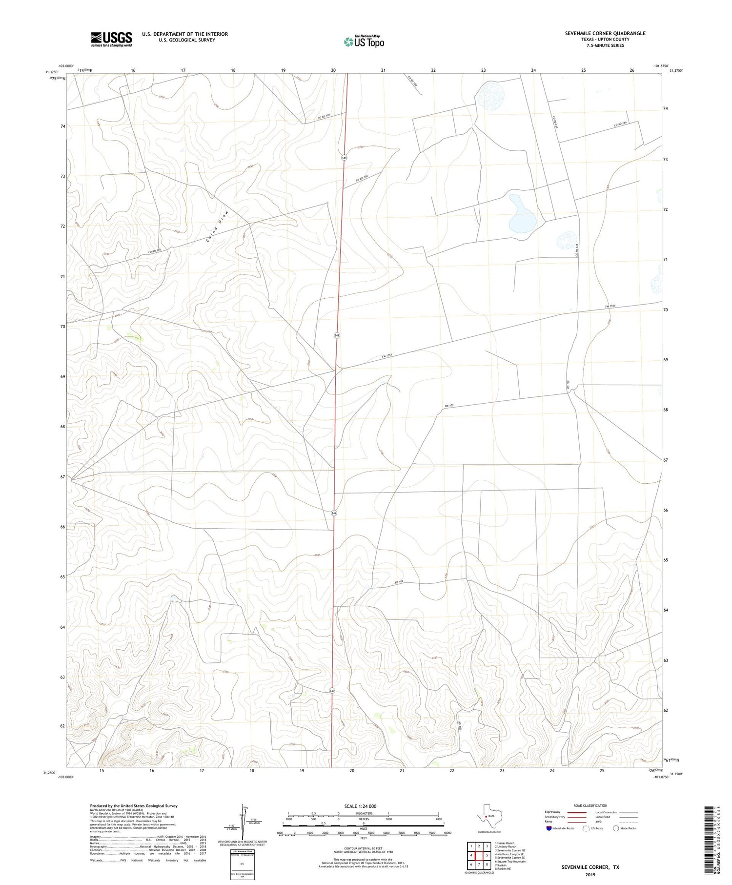 Sevenmile Corner Texas US Topo Map Image