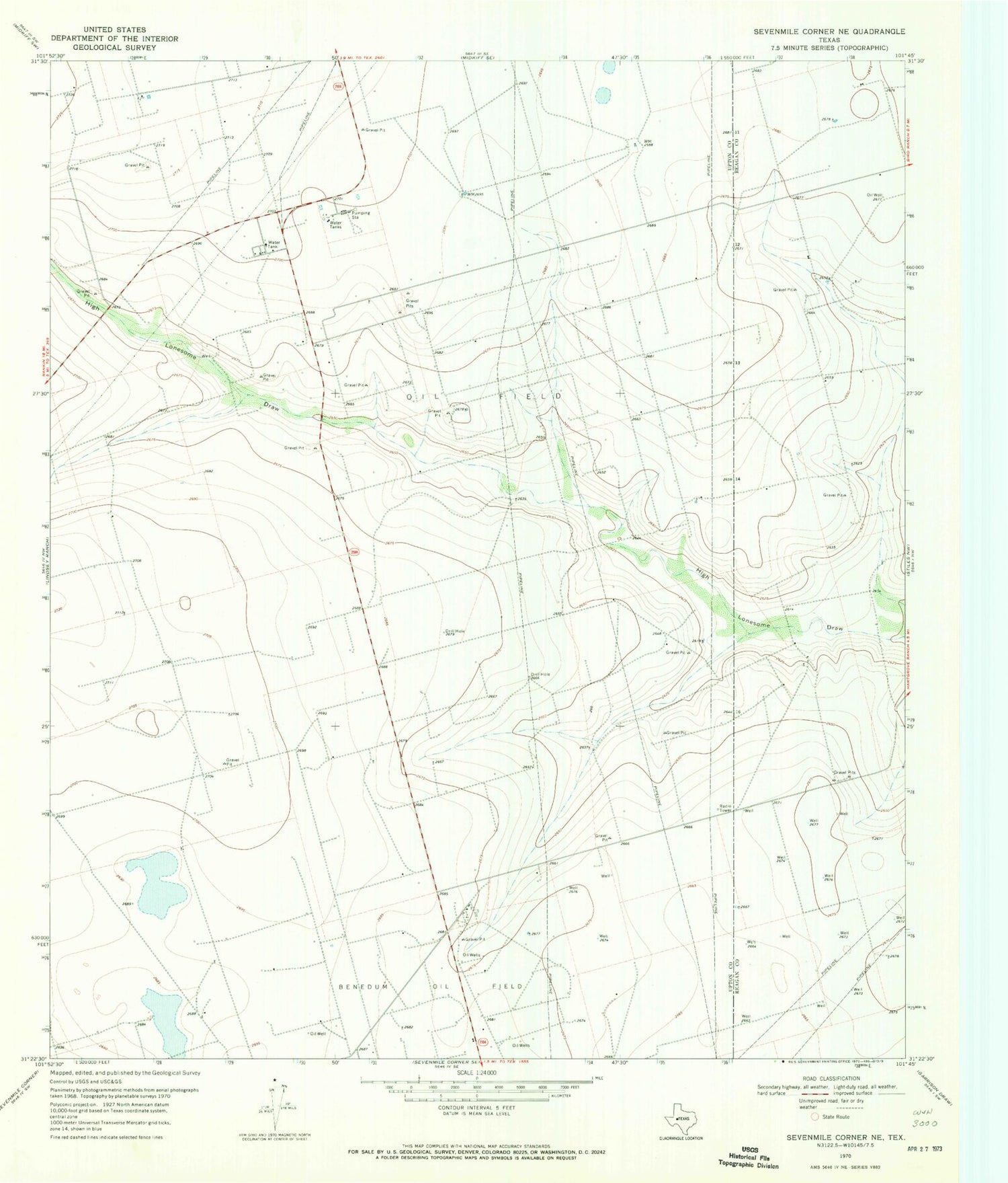 Classic USGS Sevenmile Corner NE Texas 7.5'x7.5' Topo Map Image