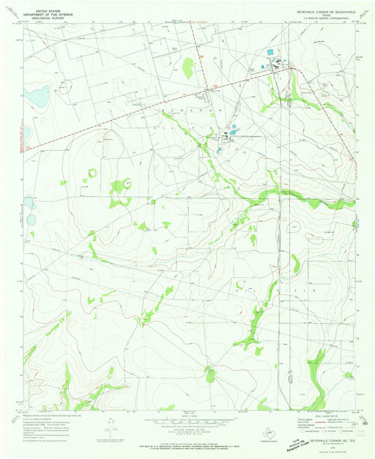 Classic USGS Sevenmile Corner SE Texas 7.5'x7.5' Topo Map Image