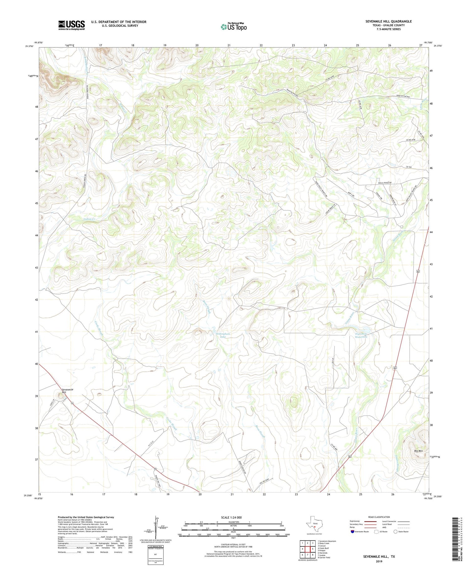 Sevenmile Hill Texas US Topo Map Image