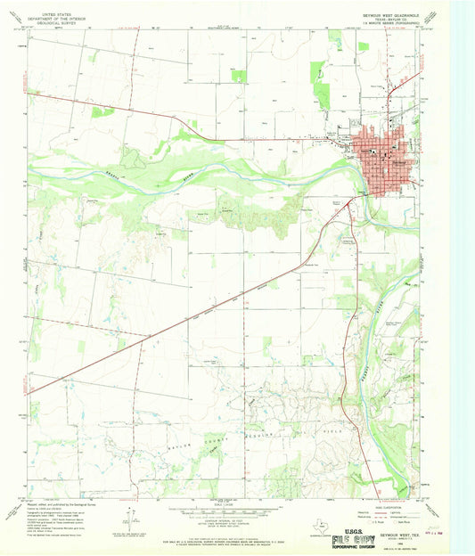Classic USGS Seymour West Texas 7.5'x7.5' Topo Map Image