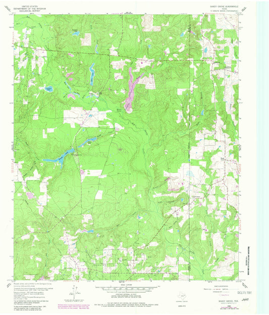 Classic USGS Shady Grove Texas 7.5'x7.5' Topo Map Image