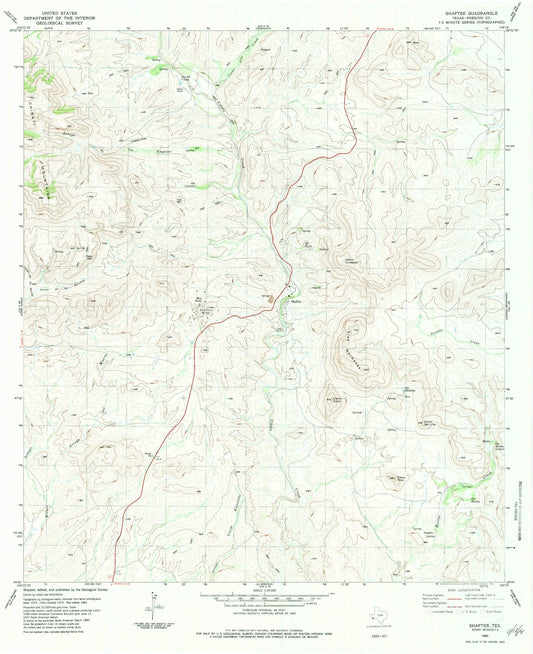 Classic USGS Shafter Texas 7.5'x7.5' Topo Map Image