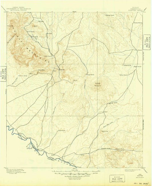 Historic 1896 Shafter Texas 30'x30' Topo Map Image