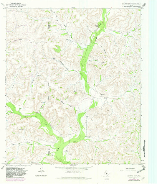 Classic USGS Shafter Draw Texas 7.5'x7.5' Topo Map Image