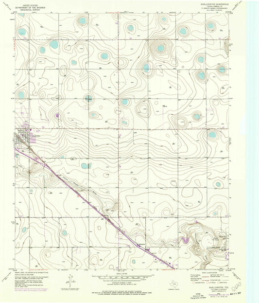 Classic USGS Shallowater Texas 7.5'x7.5' Topo Map Image